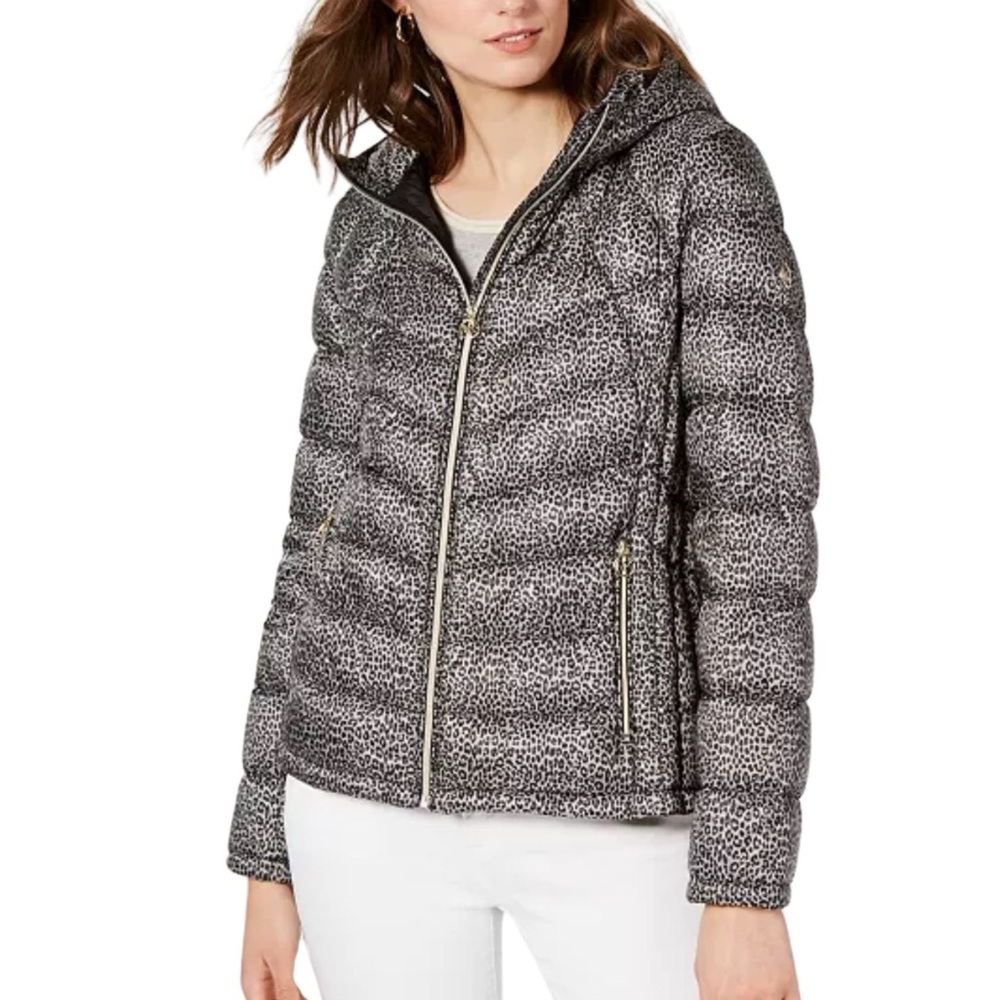 MICHAEL Michael Kors Women's Gray Leopard Print Puffer Jacket